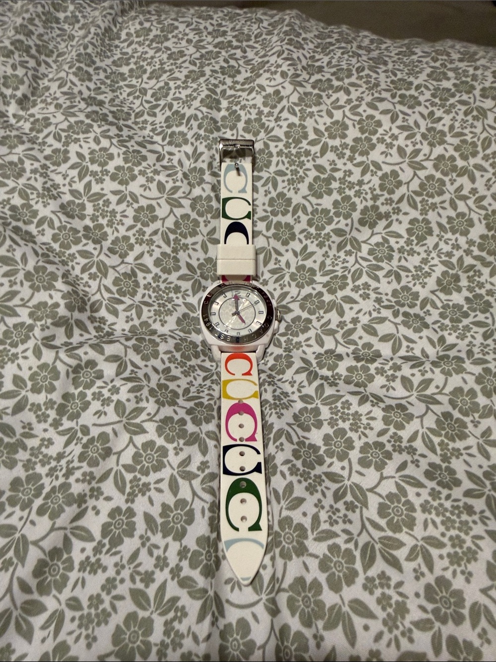 Coach White Multicolor Signature C Silicone Strap Watch (Needs a new battery)